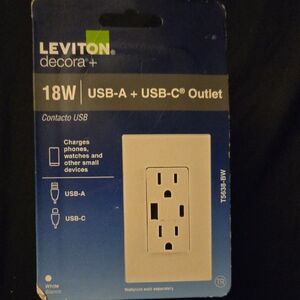 Leviton Decora+ 18W USB-A + USB-C Outlet - White